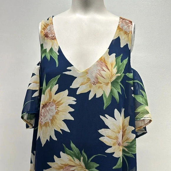 Show Me Your Mumu Birdie Dress Mini Ruffle Sunflower Floral Navy Blue M Medium - Picture 3 of 7